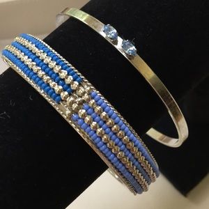 🔥Pair of Vintage Silver and Blue Bangle Bracelets